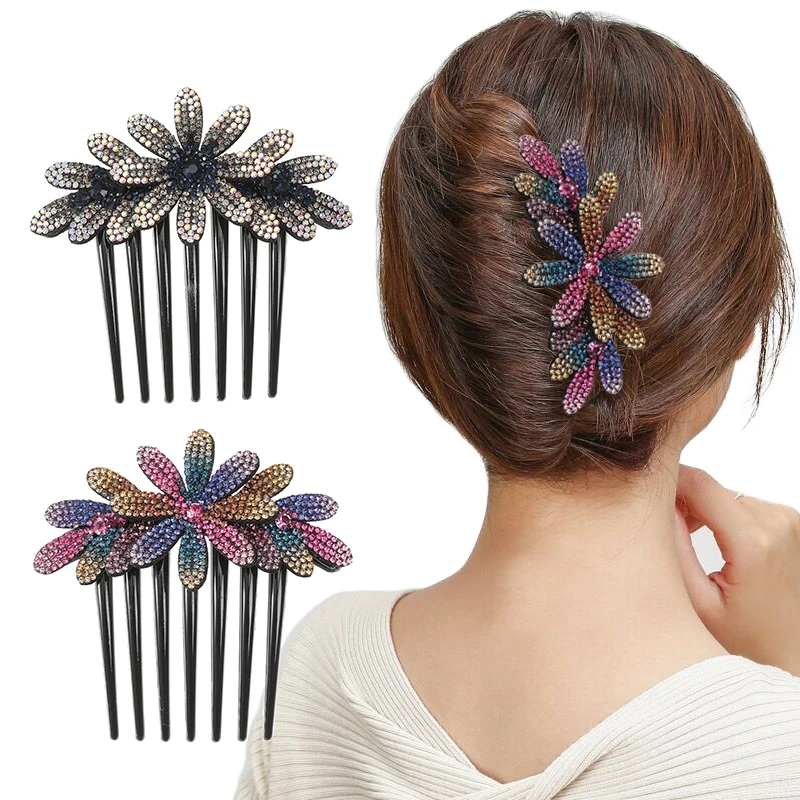 Molans Flower Crystal Hairclips Fashion Hair Maker Bun Hair Combs Plastic Shiny Hairpins for Women Hair Accessories