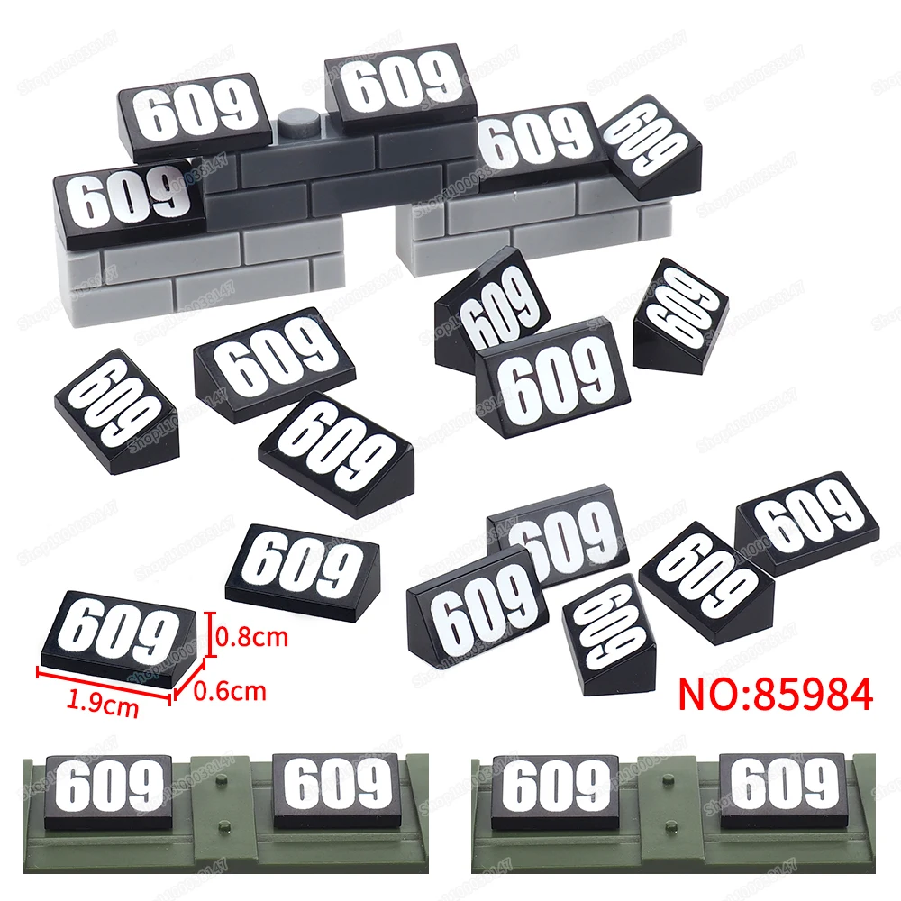 Numbers 609 Pattern Building Block 85984 Printed 1x2 Ramp MOC figures Equipment Military Models Scenes Accessories Gift DIY Toys