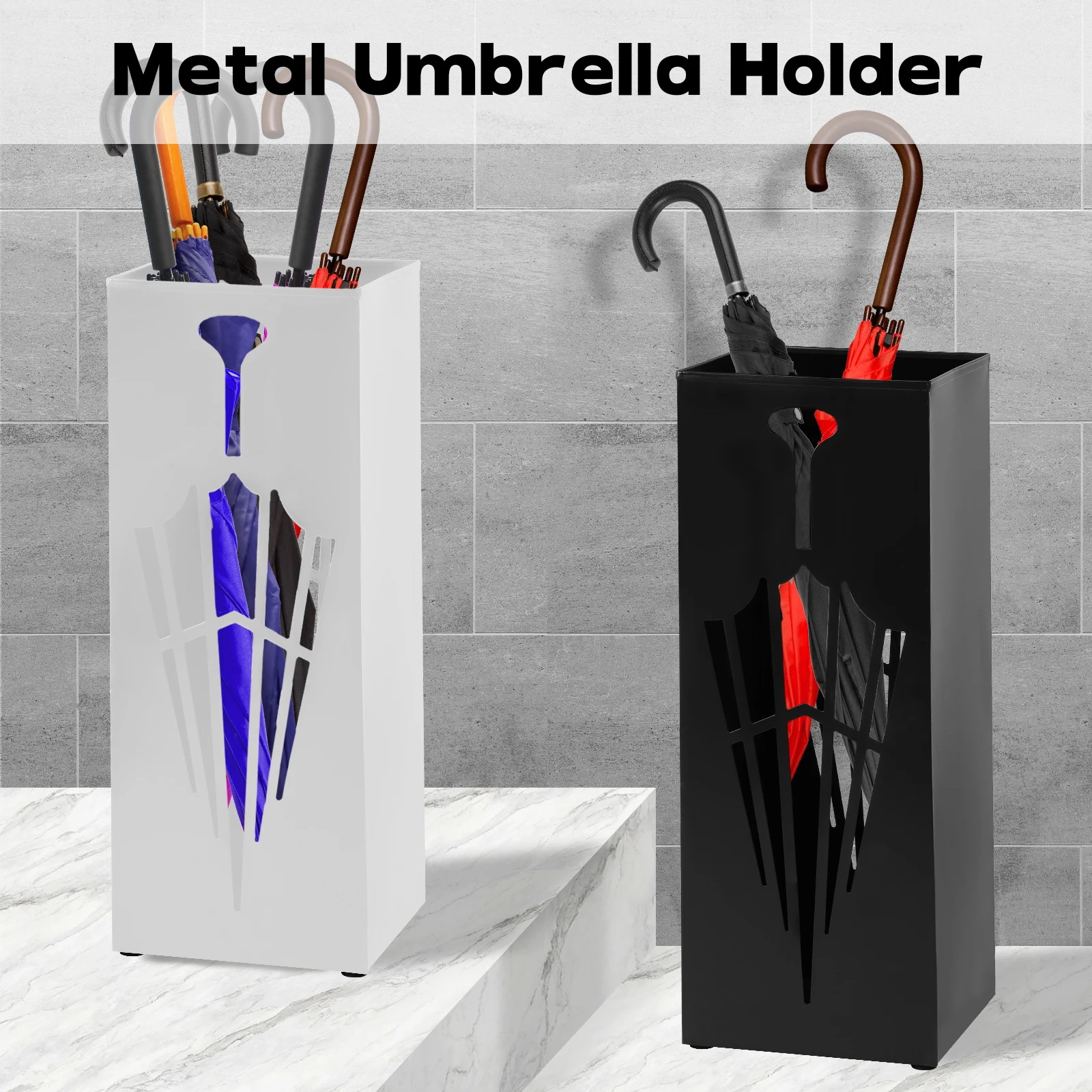 

Umbrella Holder Metal Free Standing Umbrella Stand Rack Rectangular Multipurpose Indoor Walking Stick Holder for Home Entryway