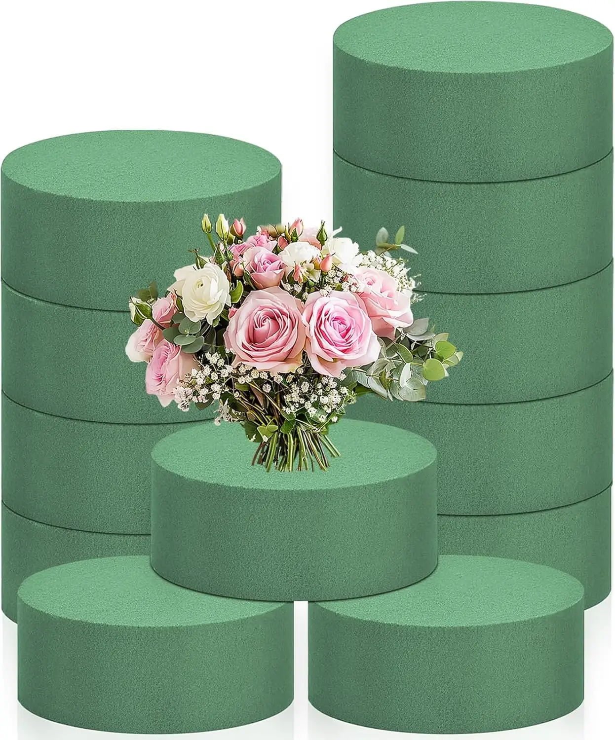 

24 Pcs Round Floral Foam Blocks, Wet & Dry Flower Arrangement Supplies for Wedding Decor