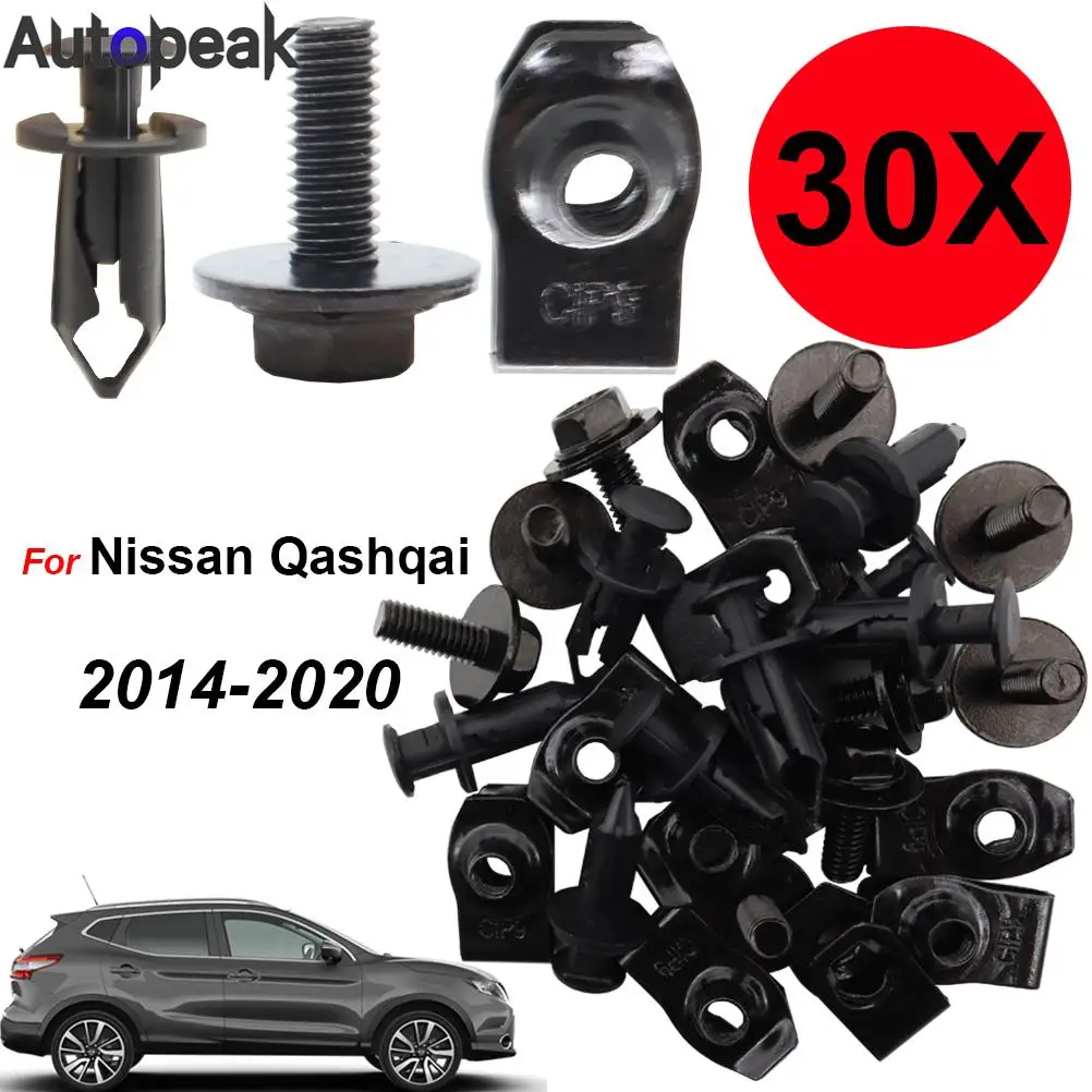 

30 Pcs/Set Car Engine Shield Trim Clips Fixes Nuts Bolts Retainer Fastener For Nissan Qashqai 2014 2015 2016 2017 2018 2019 2020