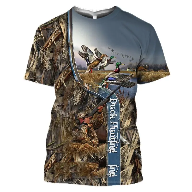 Outdoor Jungle Hunt Reed Camouflage T-Shirt 3D Wild Boar Print T Shirt For Men Casual O-neck Short Sleeve Funny Deer Pattern Tee