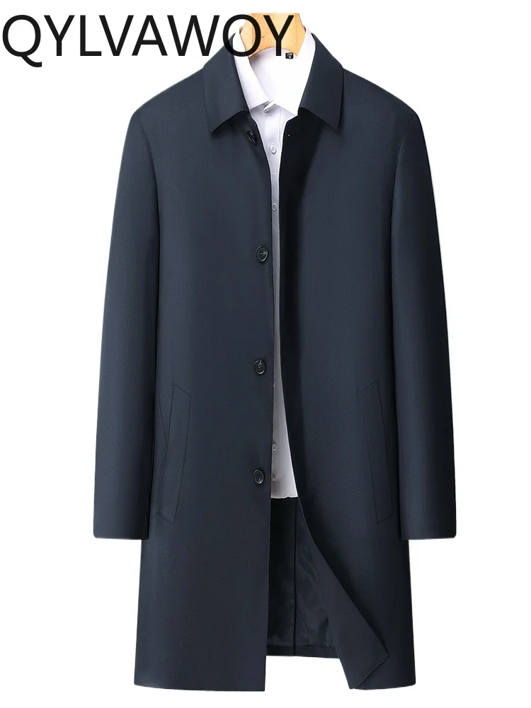 

QYLVAWOY 85% Wool Men's Mid-Long Lapel Trench Coat Middle-Aged Elderly Cadre Civil Servant Mulberry Silk Outerwear LJ2100
