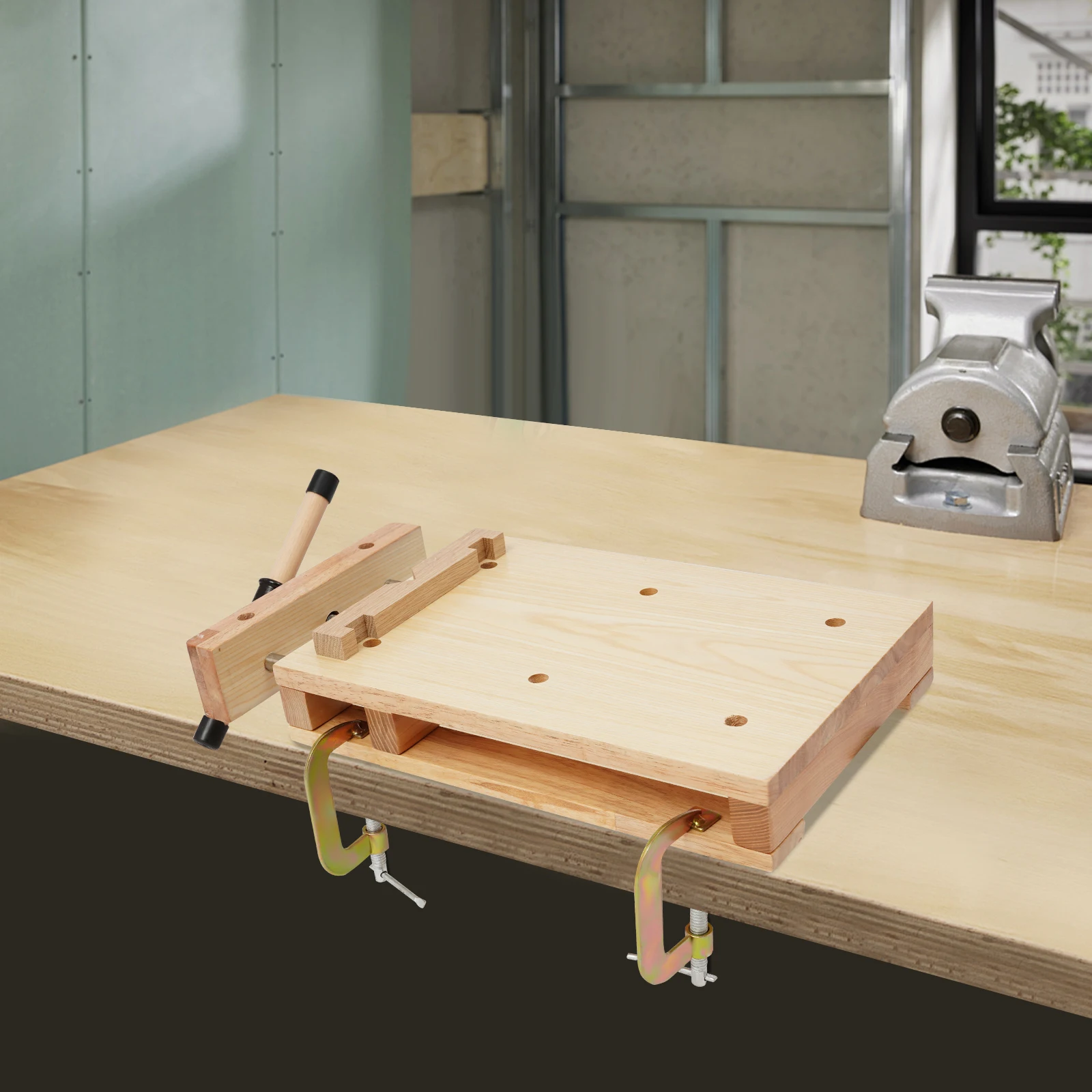 

Регулируемый верстак для тяжелых работ, прочный деревообрабатывающий верстак с основанием и C-образным зажимом, надежный рабочий стол для деревообрабатывающей мастерской или гаража