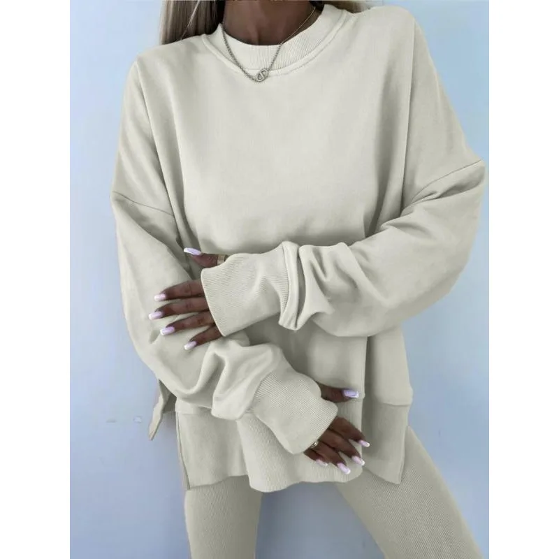 Plus Size 1XL-5XL New Women's Casual Tight Fit Trousers Loose Fit Sweatshirt Fashionable 2-Piece Set