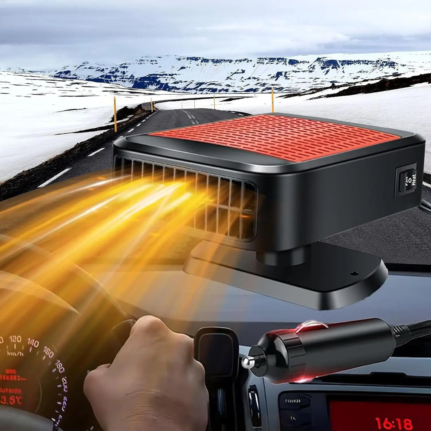 

Портативный автомобильный обогреватель 12 В, размораживатель с быстрым нагревом 200 Вт и 360° ° Вращающийся дизайн, термо-холодный 2-в-1 (красный)