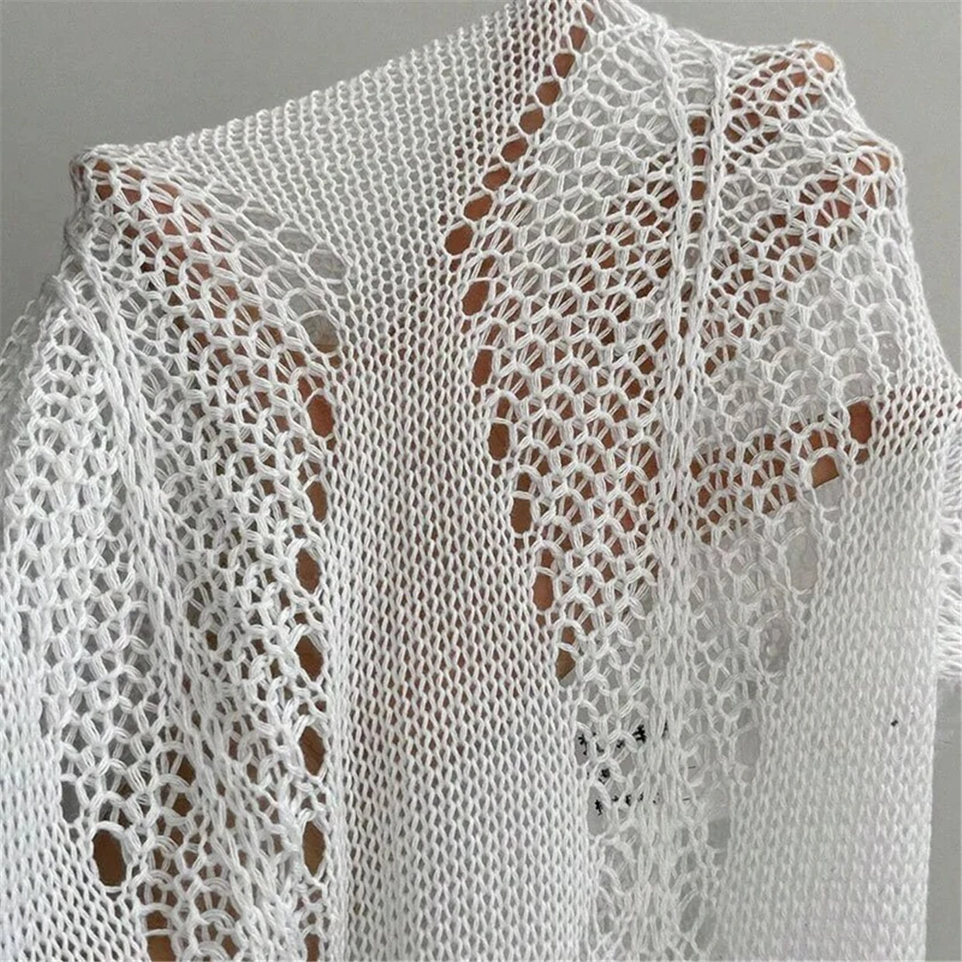S - XL Rückenfreie, ausgehöhlte, gehäkelte, gestrickte Tunika, Strand-Überwurf, Strandkleid, Strandmode, Damen V6347 – Detail 14