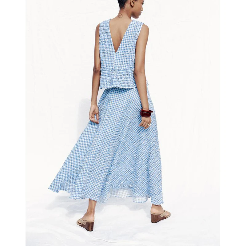 

Комплект с юбкой-накидкой миди Ele Knot Neline Svel V-Ne, лето 2022, женская одежда Faion, костюм из двух предметов