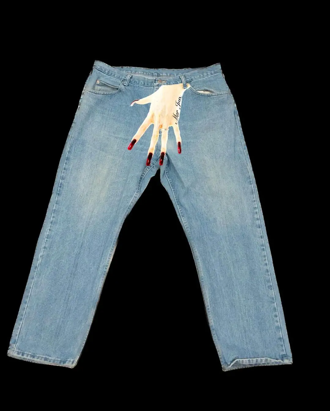 Hiphop Handprint Baggy Jeans Voor Heren Vintage Streetwear Slouchy 2000S High Street Y Y 2K Jeans Wijde Pijpen Denim Herenkleding