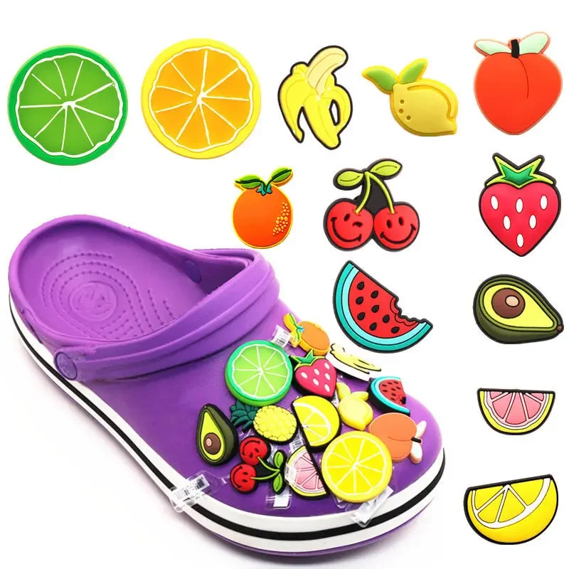 Free shipping 6 pcs/set Fruit Shoe Charms PVC Novelty Shoes Accessories Shoe Decoration Buckle fit Party X-mas Kids Gifts