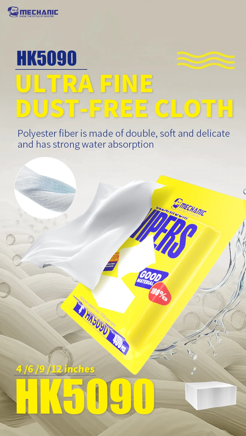 MECHANIC OFFICIAL Non-dust Cloth HK-5090 Anti-static Super Soft Cleanroom Wiper For Phone Pad Tablet LCD Screen Cloth Tool