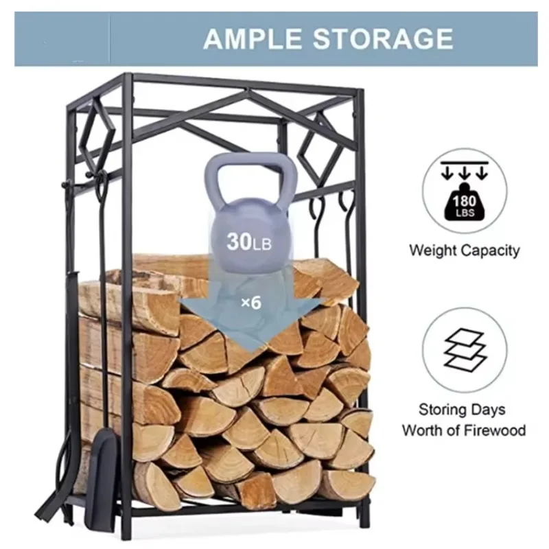 Metal Iron Firewood Rack Fireplace Utensils Furniture Hardware Metal Storage Rack Set for Firewood Storage
