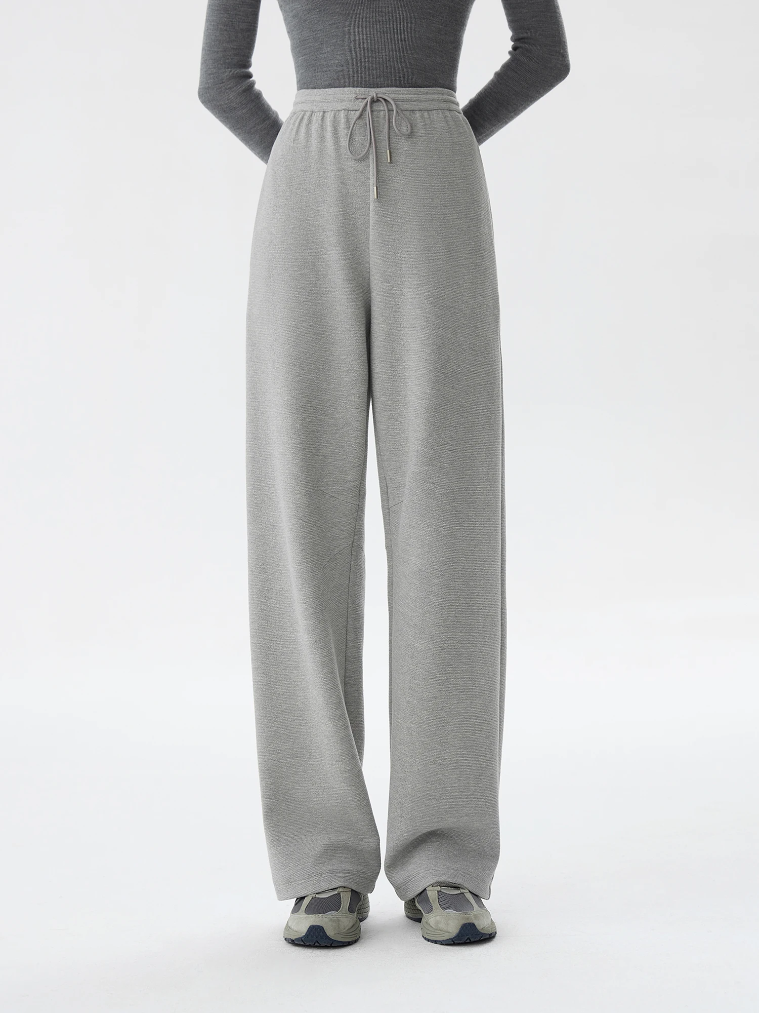 

FSLE【2 Colors】Women Casual Long Sweatpants Winter Thicken Black Commuter Pant Drawstring Waist Grey Trousers 24FS14426