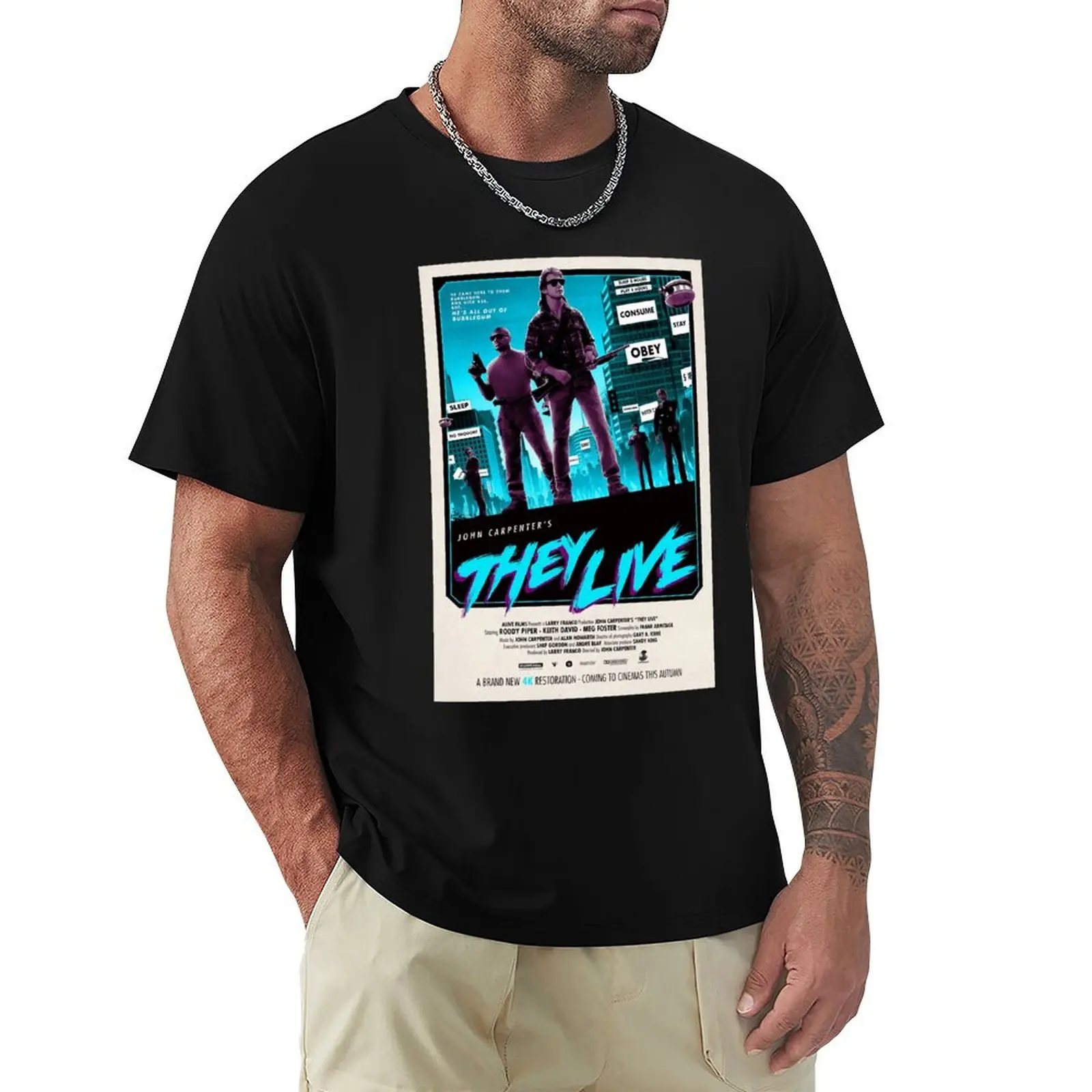 John Carpenter&x27;s They Live Fan Made Poster T-Shirt Big and Tall Casual T-Shirt