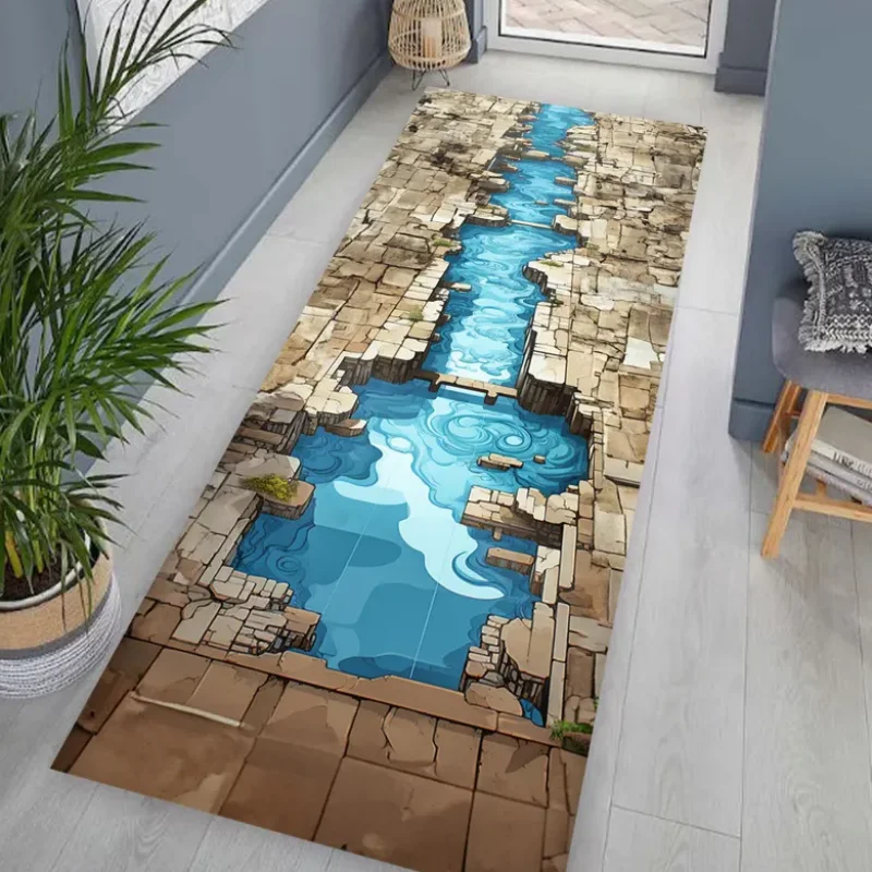 Commercial Kitchen Non Slip Flooring - Karikatür Taş Kanal Koşucu Halı Vintage