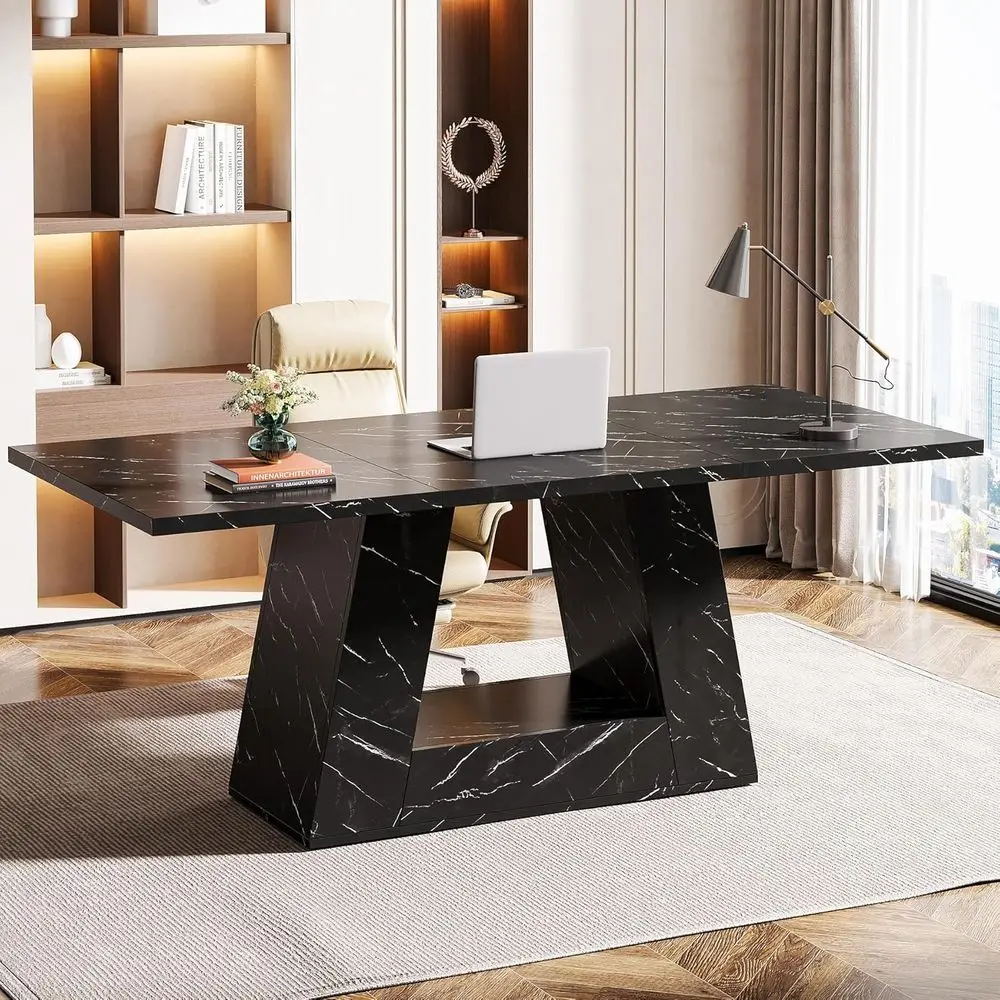 

ern Executive Desk, 63-Inch Large Oice Desk Workstation, Simple Style Computer Desk Study Table with Sturdy Base, Wooden aux Mar