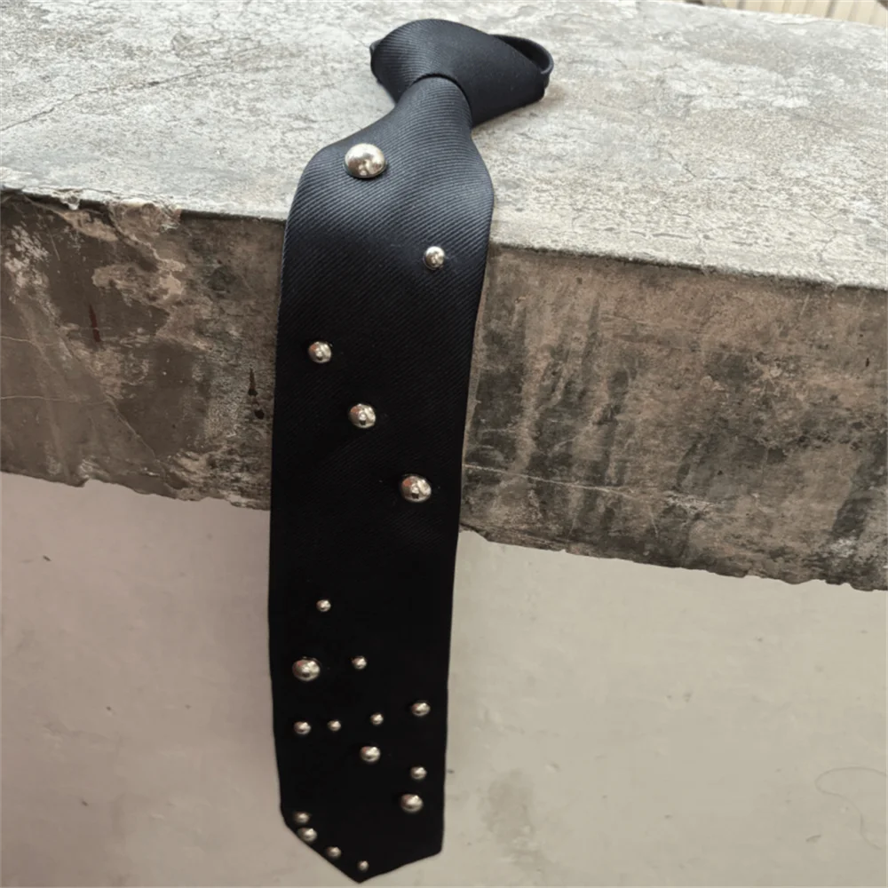 Irregular original design Pearl white diamond high-grade sexy handsome tie no gender black hands-free tie.