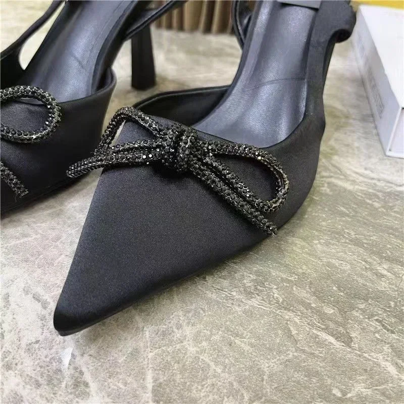 2024 Woman High Heels Sparkly Bow Sandals Pointed Toes Women Shoes Elegant Pumps for Women Muller Party Nightclub Zapatos Mujer