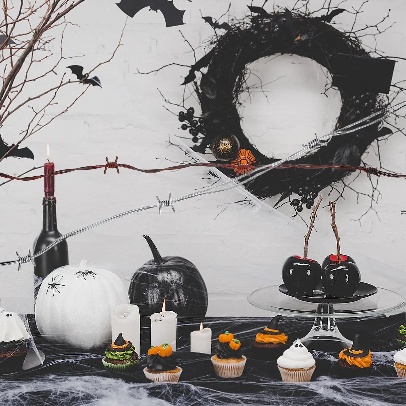 

2Pcs Horror Decoration Chain Fake Barbed Wire Realistic Flexible Length for Halloween Haunted House Costume Party Prank Scary