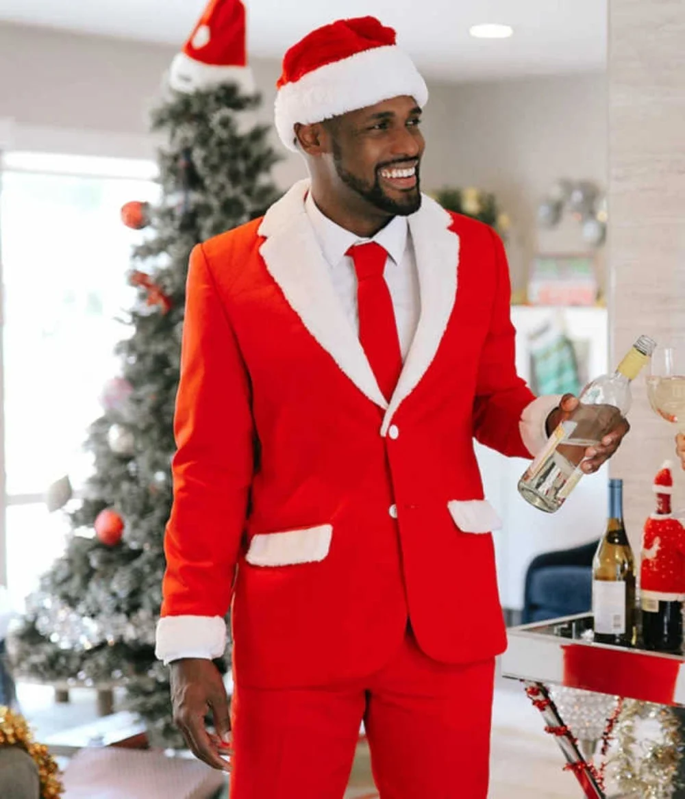 Merry Christmas Set Men Suits 2 Pieces Jacket Pants Single Breasted Outfits Casual Party Prom Clothing Customized
