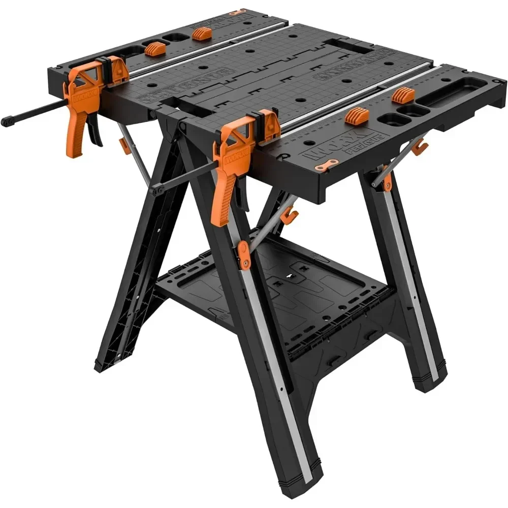 

A2-in-1 folding workbench and sawmills, easy-to-set portable workbench, 31" wide x 25" deep x 32" tall lightweight workbench