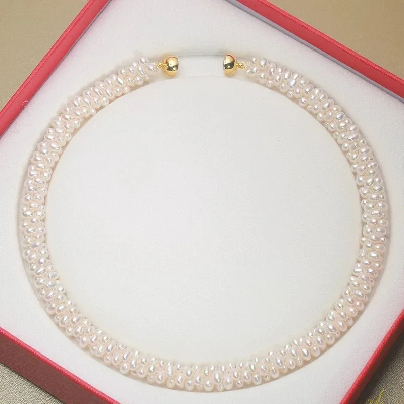 100% Natural Freshwater Pearl Sweater chain bracelet  hand-woven Necklace Bracelet Sets 14K gold filled magnetic buckle 45cm NC