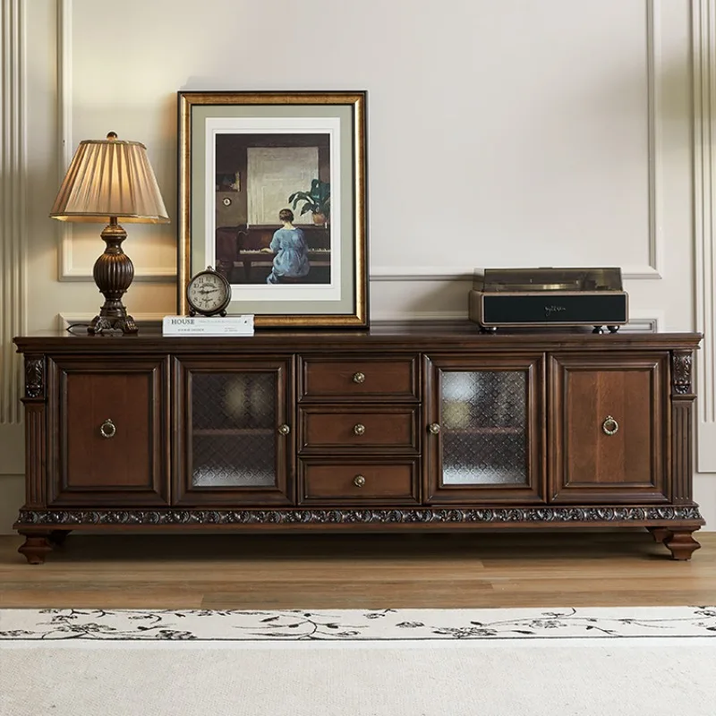 TV-Schrank, Couchtisch-Kombination, reines Massivholz, überzogen, alte Möbel, 2 Meter, 2,4 Meter, Villa, geschnitzter TV-Schrank