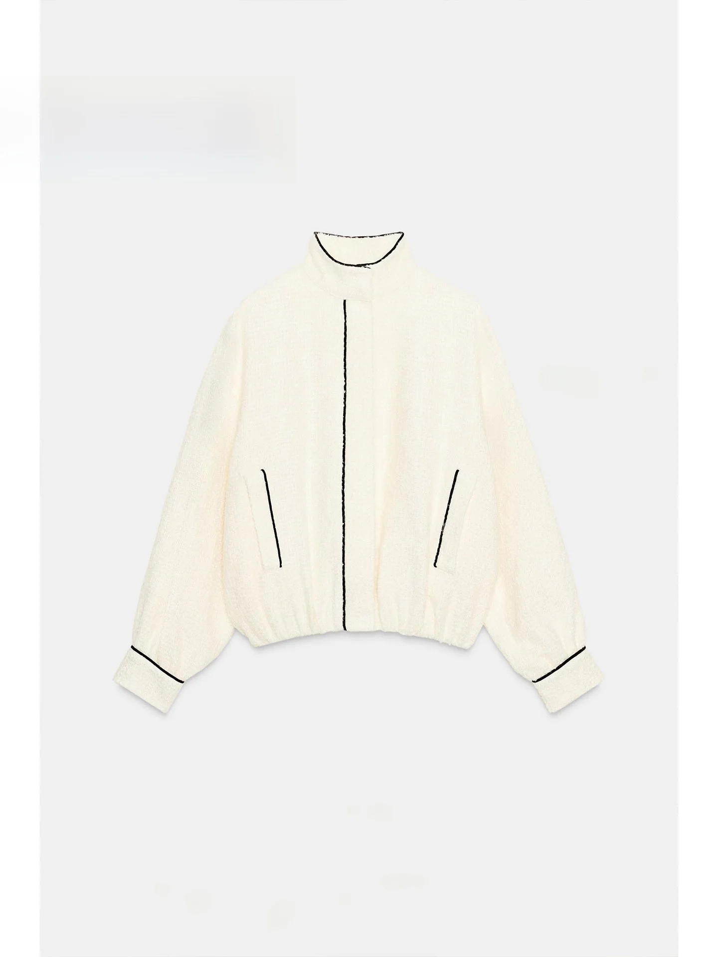 

Faionable Contrast Color Trim Pilot Jaet Coat Women's Loose Fit Casual Sle Long Sve Zipper Closure Stand Collar Coat