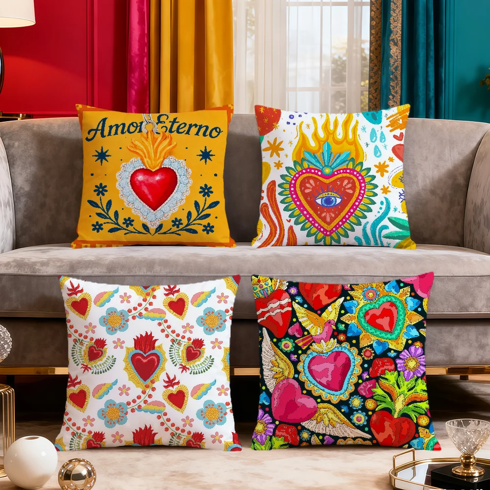 fashion art Mexican m-Milagro hearts soft pillowcase for Sofa Living Room Home Decor Protective Covers party hogar cushion cover
