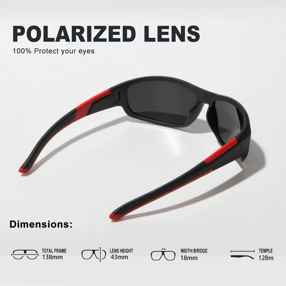 عدسات رياضية مستقطبة للرجال، عدسات PC غير قابلة للكسر، حماية نظارات سوداء عالية الجودة، والقيادة - إطار أسود، نظارات مستقطبة