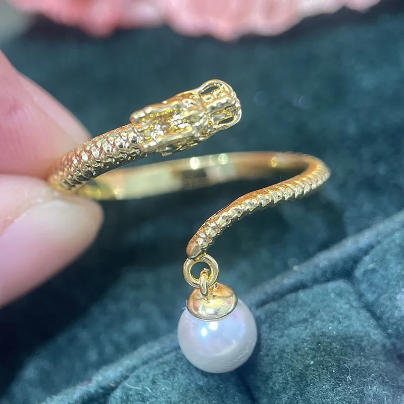 

JZ047 Медное позолоченное кольцо с элементом дракона, регулируемое, с жемчугом, заготовка для самостоятельного изготовления ювелирных изделий