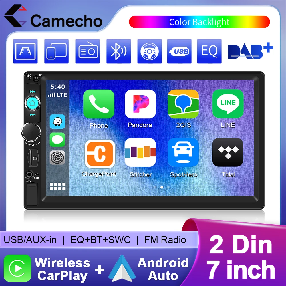 Camecho 2 Din Autoradio 7 "HD Bildschirm Autoradio Multimedia Universal Auto Stereo MP5 Player Drahtlose CarPlay Android Auto FM DAB