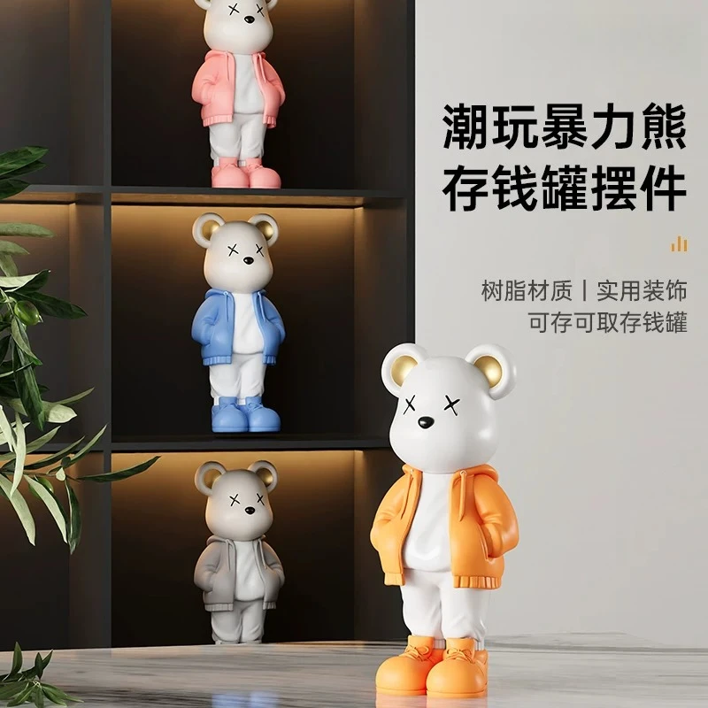 Creative Violent Bear Large Capacity Money Box Adult Desktop Decoration Resin Craft Storage Container Trendy Gift for Friends
