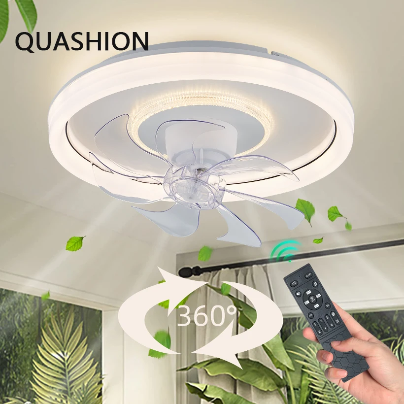 QUASHION Moving Head Ceiling Fan Light Metal Body Plastic Fan Blade LED Ceiling Lamp Remote Or App Control Bedroom Decor Lustres