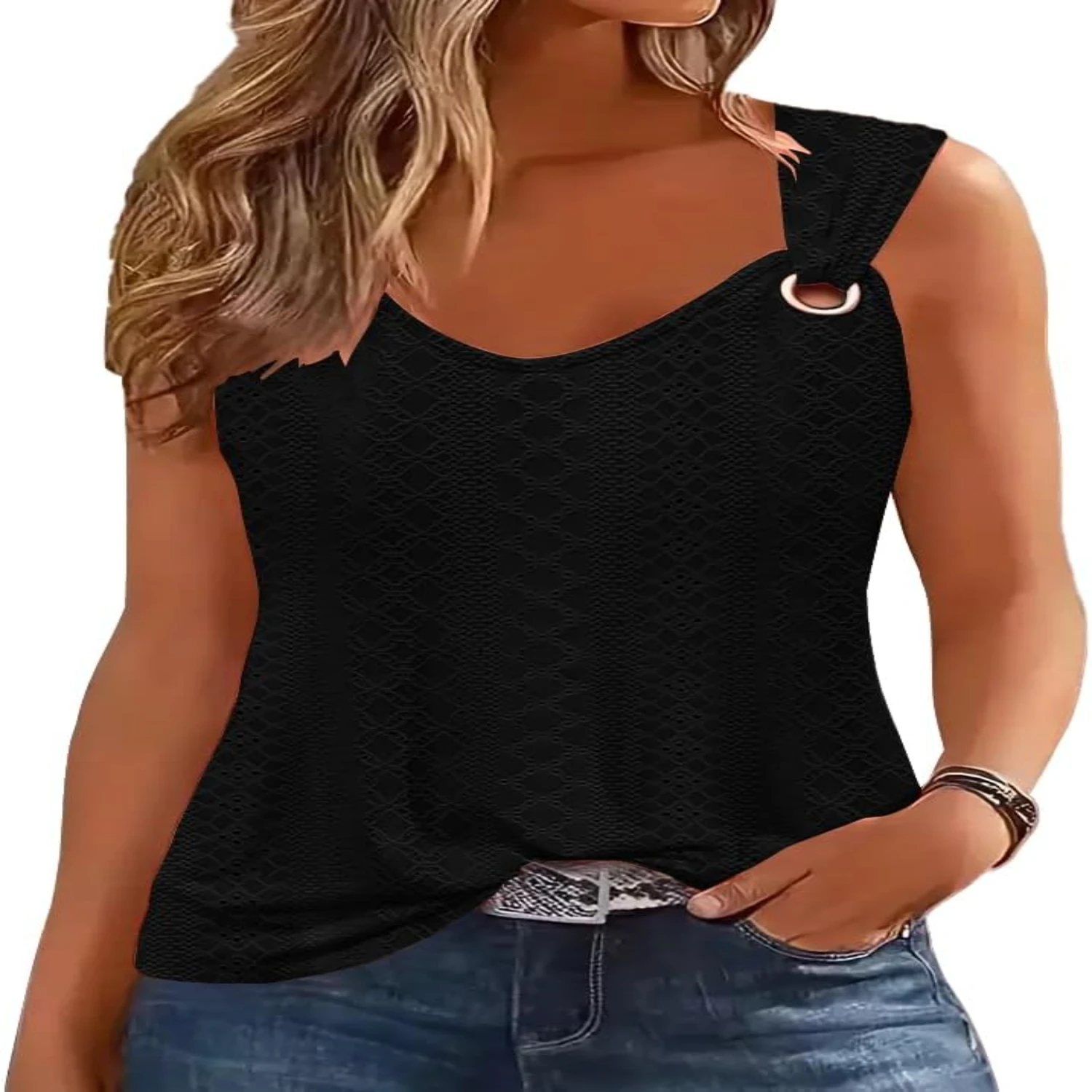 

Women Summer Tops Casual Spaghetti Tank Tops 2024 Loose Fit Trendy Lace Sleeveless T Shirts