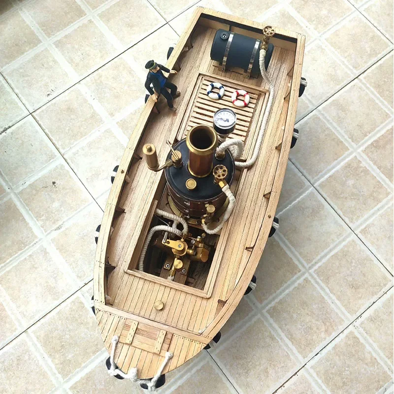 RC Steam Powered Tugboat Model Finished Ship Model Toy Gift Remote Control Steam Ship Model Simulation Ship Collection Ornaments