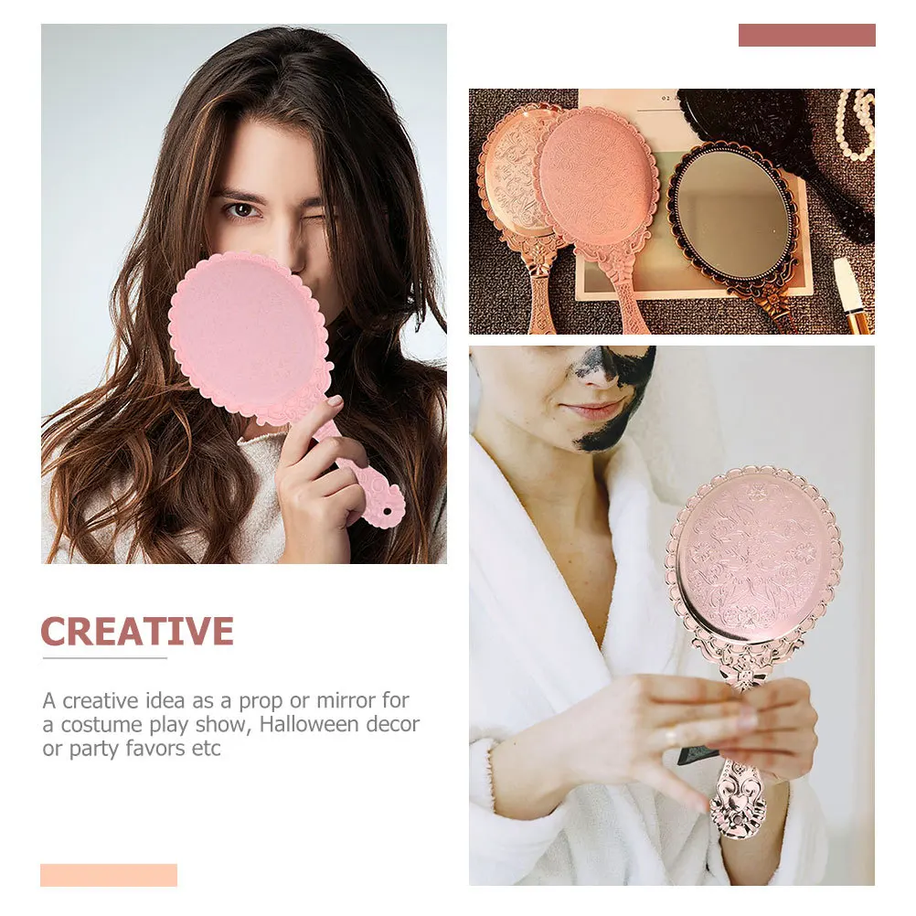 Miroir de maquillage à main rétro Vintage, 2 pièces, fleur en relief, Compact, léger, Portable, accessoire de voyage