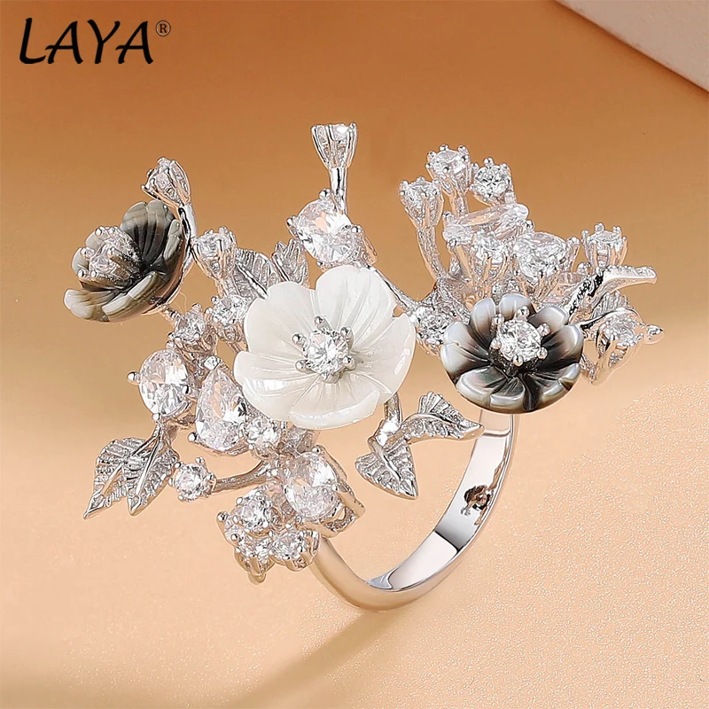 2025 Laya 925 Sterling Silver Luxury Jewelry Multi High Quality Zircon Natural Shell Flower Ring Nice For Women Original Jewelry