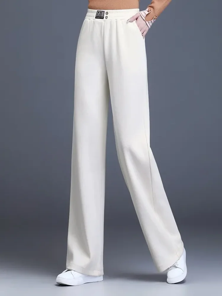 شتاء دافئ فضفاض رشاقته مستقيم السراويل مرونة عالية الخصر المخملية اصطف واسعة الساق Pantalones ملابس ثلج غير رسمية الصلبة كالكا XQ53