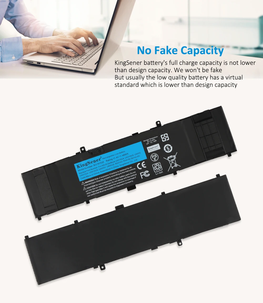 KingSener B31N1535 Laptop Battery For ASUS ZenBook UX310 UX310UA UX310UQ UX410 UX410U UX410UA UX410UQ U4000U U400UQ RX310U 48WH