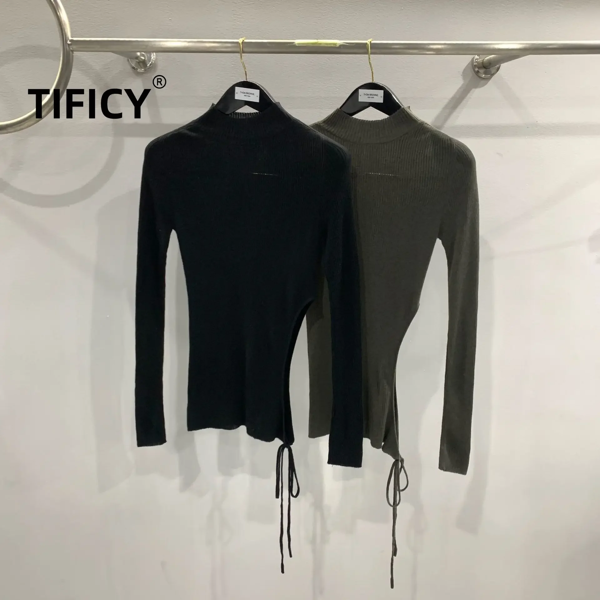 TIFICY High Street Jumpers Women's Autumn and Winter Slim Fit Versatile Sense Slim Fit Woolen Base Sexy Long Sleeved Sweater