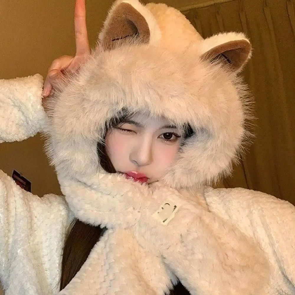 لطيف رقيق آذان الحيوان مقنعين وشاح قبعة مجموعة المرأة سميكة الشتاء الأذن حماية قبعة قناع متكامل للخارجية #3