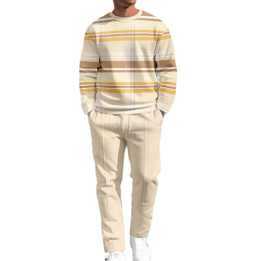 2025 New Arrival Cross border Bestseller Mens 3D Printed Crew Neck Polo Shirt Casual Set