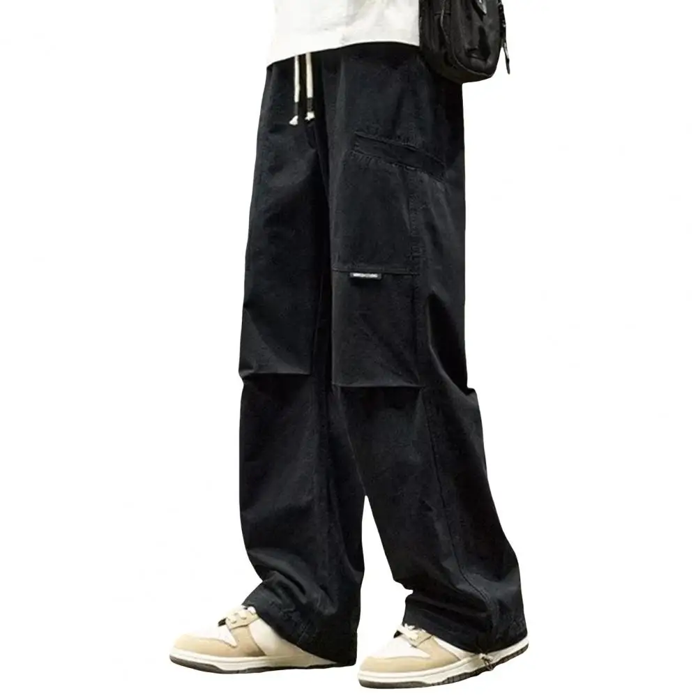 

Long Trousers Streetwear Cargo Pants with Multi Pockets Drawstring Waist for Fall Spring Loose Wide Leg Trousers for Hop Style