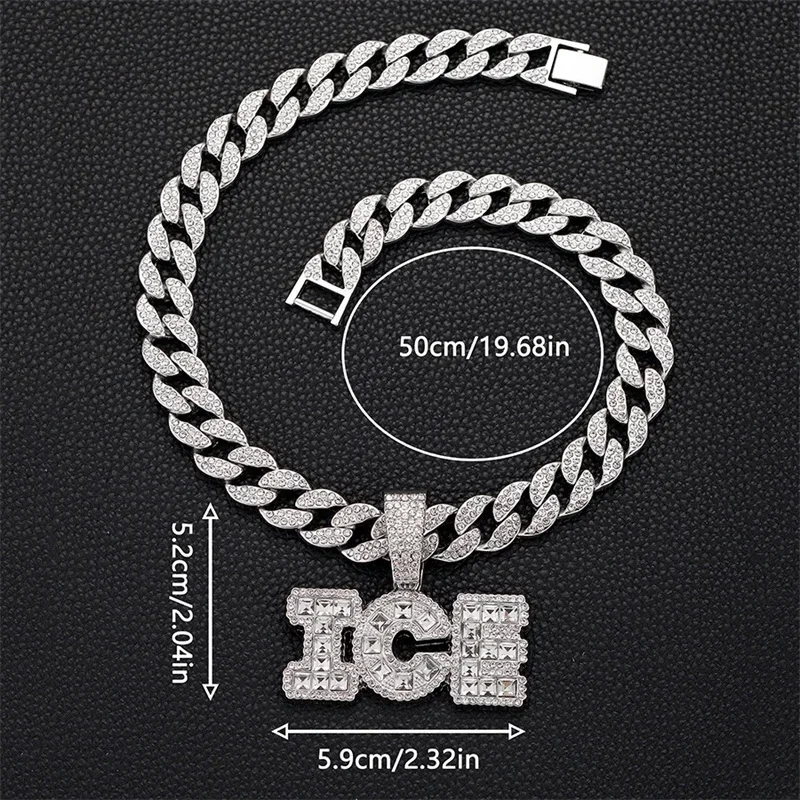 Hip Hop Bling Purple Crystal Letter ICE Pendant Necklace With 13mm Cuban Chain Iced Out Choker Rapper Chucky Jewelry