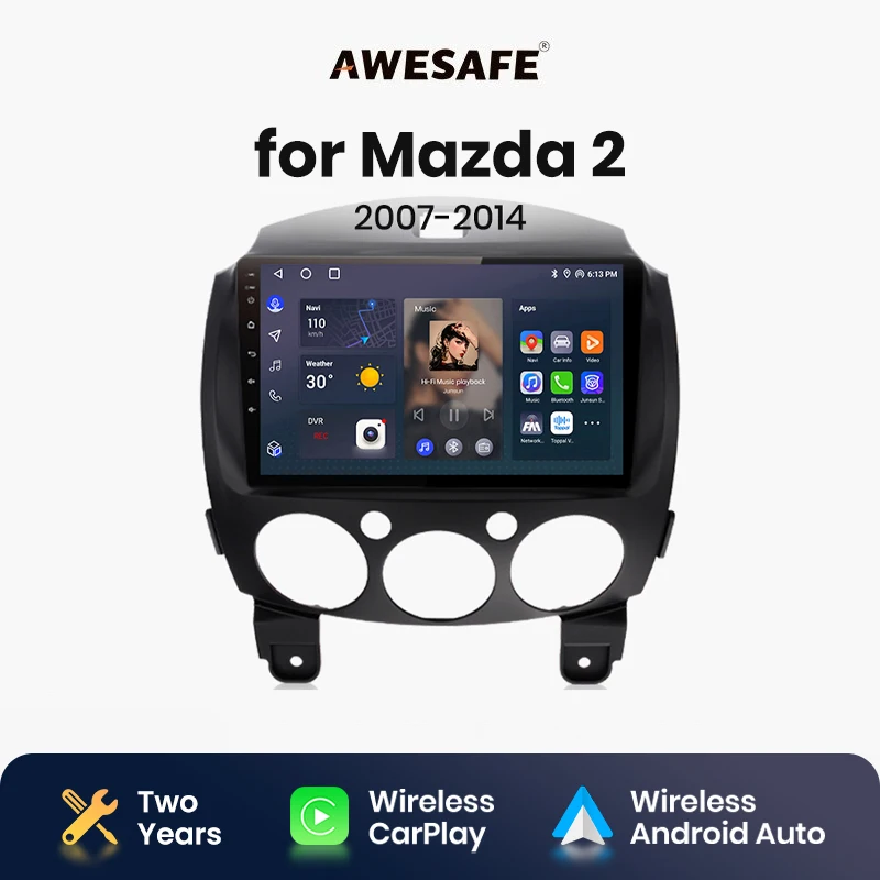 AWESAFE Wireless CarPlay Android Auto Car Radio for MAZDA 2 Mazda2 2007 2008 2009-2014 Android 13 Car Intelligent Systems 2 din