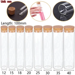 5pcs Length 100mm Multiple specifications Flat bottom Glass Test Tube with cork stoppers for kinds of TESTS Diameter 12mm-40mm