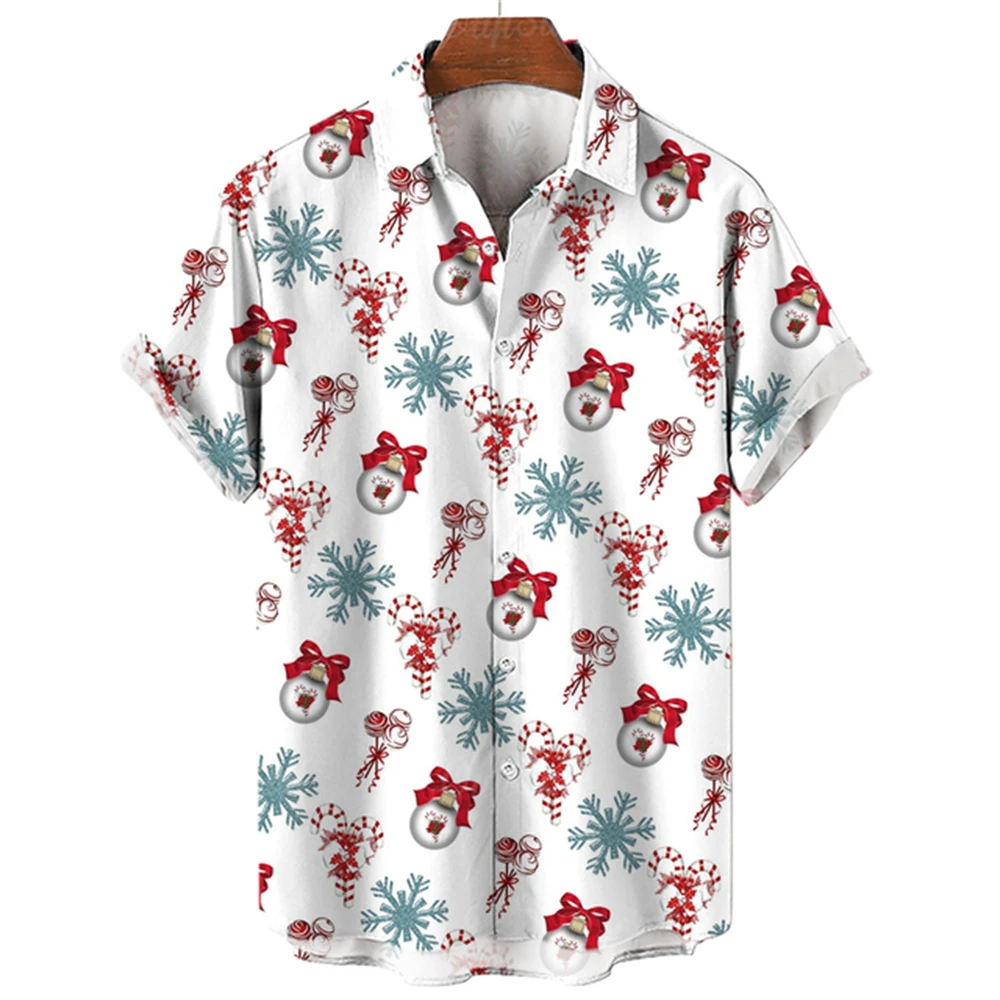 Xmas New Year Gingerbread Christmas Hawaiian Shirt Men's 3D Snowman Print Street Short Sleeved Loose Clothes for Men Clothing