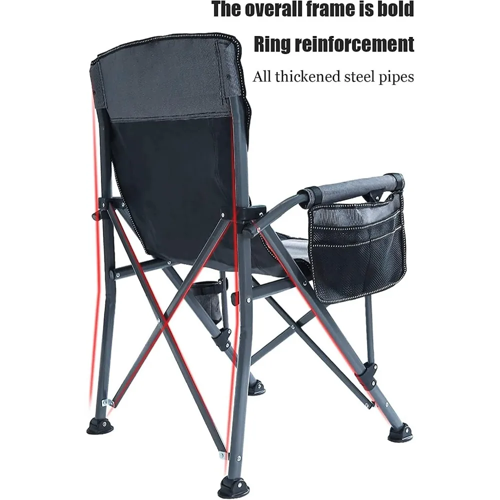 Folding Outdoor Camping Chair with Cup Holder and Side Pocket, Portable Leisure Fishing Armchair for Outdoor Activities