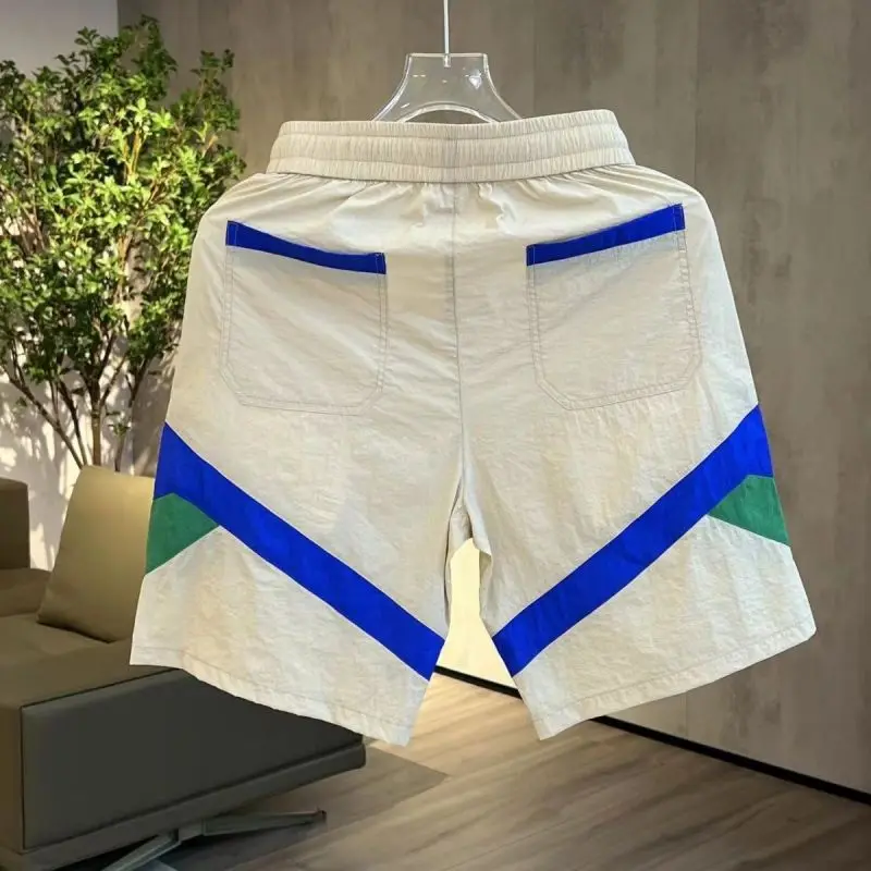 Men Trendy Contrast Color Patchwork Quick Drying Breathable Short Pants Summer Casual Sports Running Loose Straight Beach Shorts